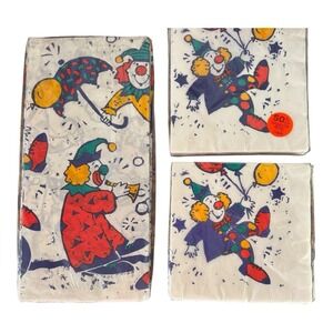 Lot Of 2Vintage Gibson Clown with Balloons Luncheon Napkins 16 ct 1‎ Table Cover